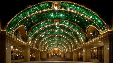 Obraz premium Emerald Green Glass Ceiling Arched Hallway Interior
