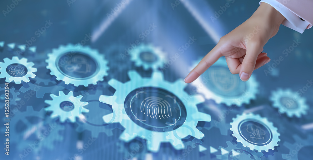 Aufkleber biometrics fingerprint concept. biometrics security with digital interface