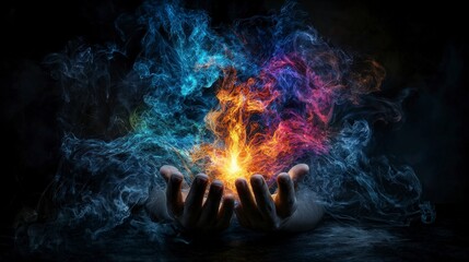 Fototapeta premium Psychic energy manifestation illuminated aura mystical realm digital art ethereal atmosphere close-up inner strength