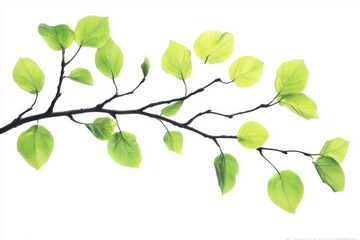 Fototapeta premium Fine art illustration of branch with green leaves in spring. Natural, organic, seasonal themed.