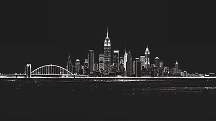 Naklejka premium Black and White New York City Skyline with a Bridge