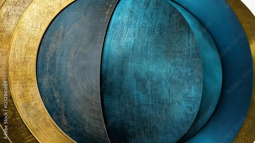 Poster shimmering circles intertwine in a dance of gold and blue, creating a stunning visual harmony of col