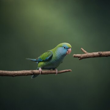A parrotlet hopping from one invisible branch to another, its tiny wings flapping.