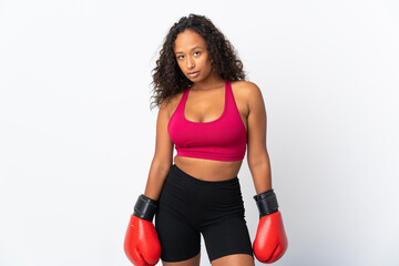 Teenager cuban girl isolated on white background with boxing gloves