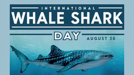 A banner with the image of a whale shark swimming in the ocean. The text is "International Whale Shark Day" and the date is "August 30th".