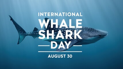 A banner with the image of a whale shark swimming in the ocean. The text is "International Whale Shark Day" and the date is "August 30th".