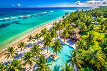 Aerial View of Luxurious Tropical Seaside Resort - Drone Photography