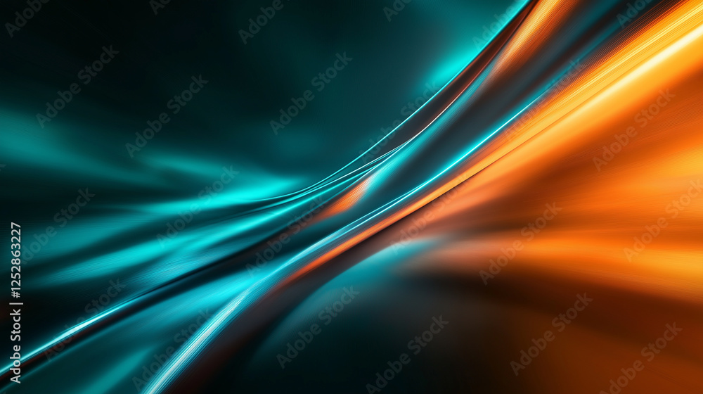 Poster high-resolution 4k abstract background where teal and orange mix in a burst of dynamic shapes, each 