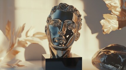 Golden sculpture with artistic reflections