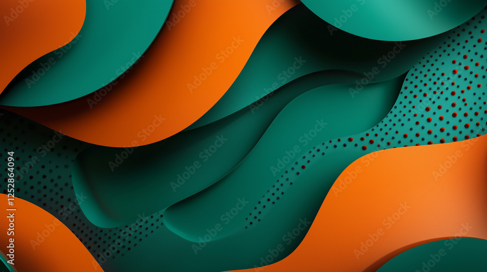 Poster rich teal and orange gradients flowing through dynamic shapes with intricate textures, creating a se