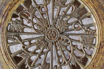Rusty Brass Floral Iron Carving with Antique Patina