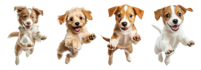 Obraz premium set of puppy dog jumping isolated on transparent background