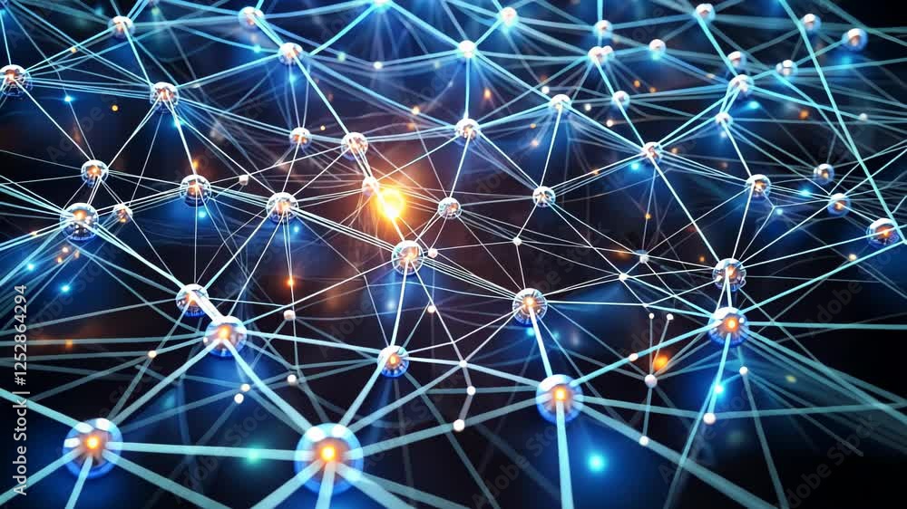 Poster exploring the intricate connections of a digital universe filled with shimmering lights and vibrant 