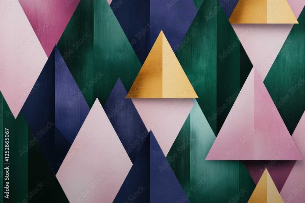 Poster colorful abstract geometric shapes with peaks and valleys create a vibrant visual experience in a co