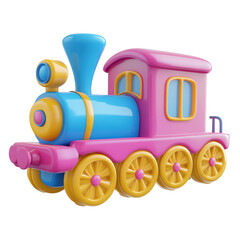 Isolated Animated Toy Train with Blue and Pink Tones