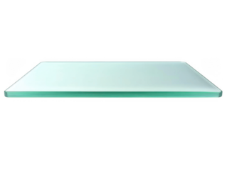 Minimalist transparent glass shelf with a sleek, modern design, perfect for contemporary interior decor and storage solutions. Isolated on transparent background, png