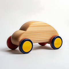 Fototapeta premium Colorful wooden toy car designed for imaginative play and child development.