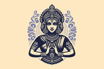  Indian temple dancer emblem in an ornate pose with detailed jewelry