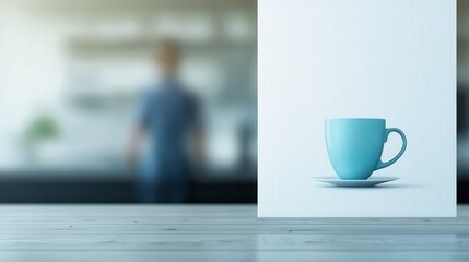 Fototapeta premium Minimalist Blue Cup on Table with Blurred Background