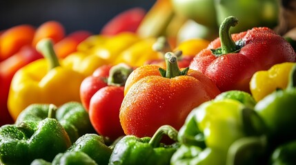 Fresh vibrant bell peppers at a market