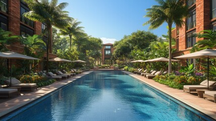 Tropical holiday atmosphere by the pool
