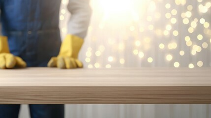 Worker in Gloves Preparing Table for Crafting Work