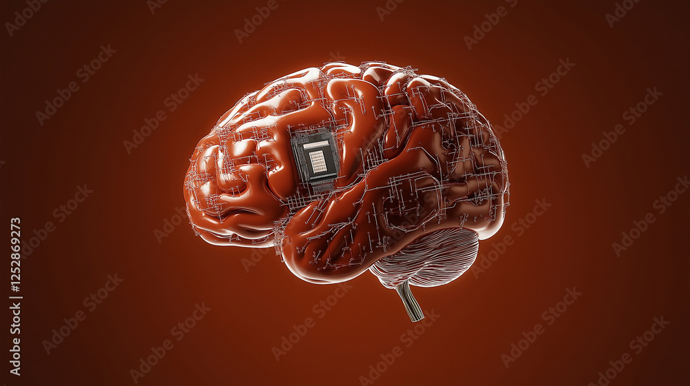 Poster a radiant human brain constructed from swirling data nodes and artificial neural networks, with a ce