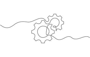 Setting icon continuous one line drawing vector illustration, Gears wheel symbol technology, continuous one line drawing, moving cog gears for business teamwork concept.