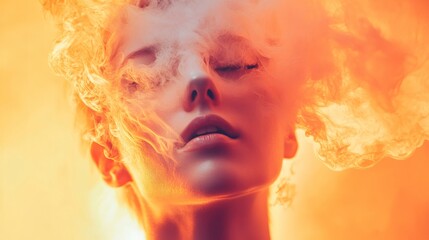 Fototapeta premium Portrait of a woman in ethereal fiery mist