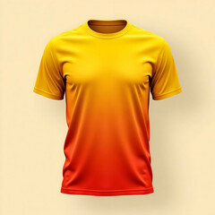 Sunset sprint t shirt featuring a smooth transition from yellow to orange plain crew neck short sleeves ideal for active lifestyles minimalist and vibrant captured in a high resolution fashion shoot
