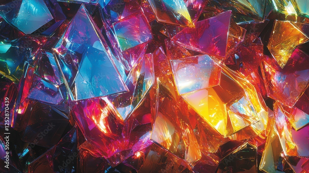 Poster Vibrant Abstract Art of Colorful Shards Reflecting Light in a Kaleidoscope of Patterns and Shapes