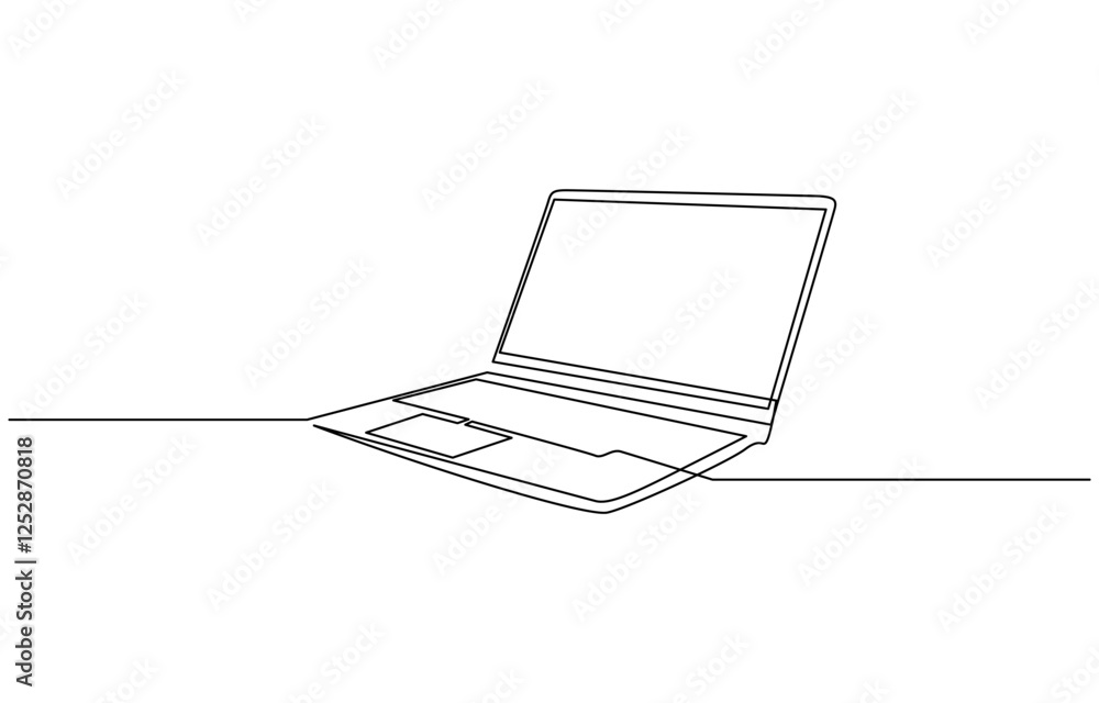 Poster one line drawing of laptop gadget, continuous single line drawing of laptop computer, continuous lin