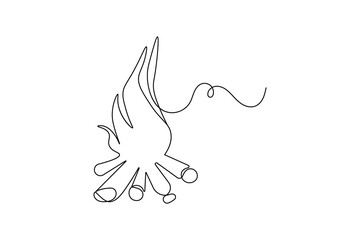 Fire one line drawing of minimalist vector icon with black and white background
