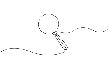 One continuous line illustration of magnifying glass. Continuous line drawing of magnifying glass, Continuous line illustration of magnifying glass. Continuous line drawing of magnifying glass lens.