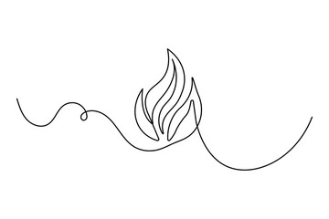 Fire one line drawing of minimalist vector icon with black and white background
