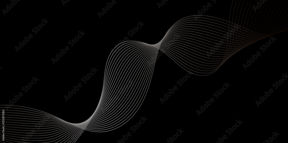 Poster abstract black background with whit line. modern template abstract design flowing particles digital 