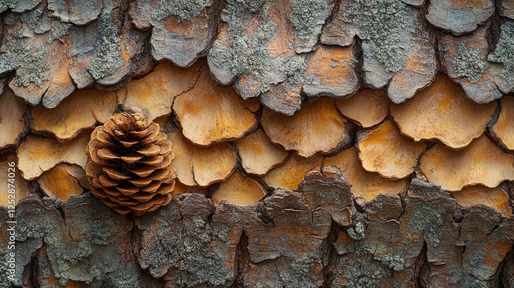 Poster intricate pine bark texture with cone featuring scale-like pattern