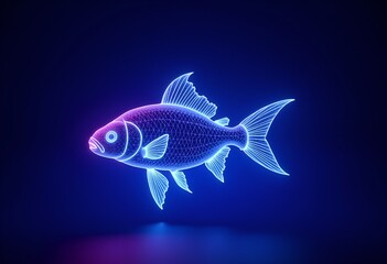 Fluorescent Wireframe Fish Glowing in the Dark