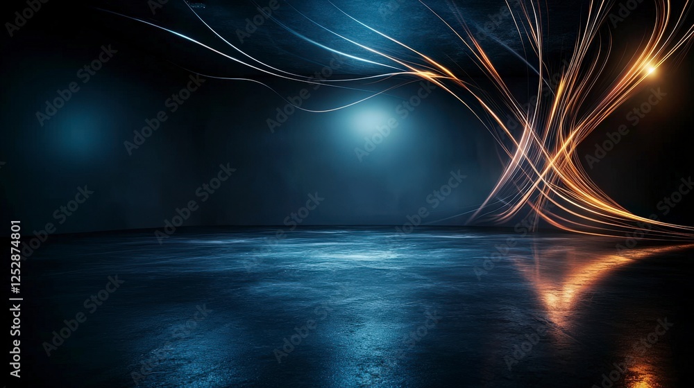 Aufkleber Dynamic light lines shift directions in a dark studio abstract art concept textured environment artistic viewpoint