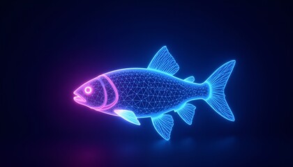 Fluorescent Wireframe Fish Glowing in the Dark