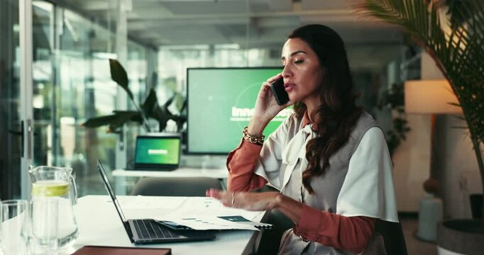 Business people, phone call and woman in office, speed and conversation with deadline. Employees, group and consultant in workplace, smartphone and fast with schedule, communication and digital app