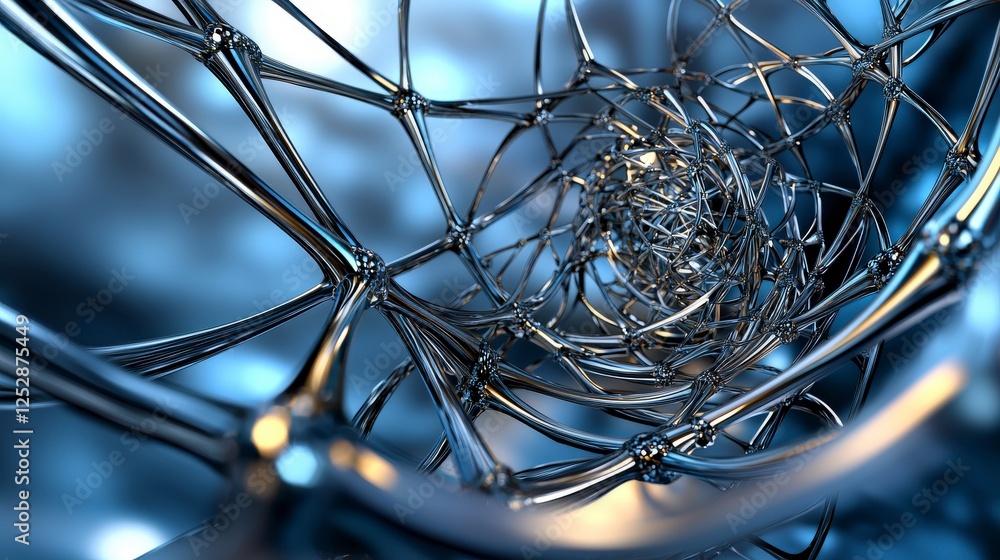 Poster dynamic silver geometric grid overlapping intricately abstract visualization digital art futuristic 