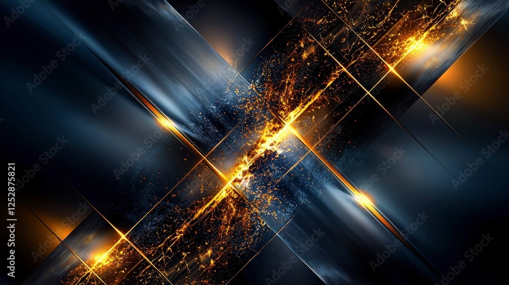 Poster Dynamic intersecting light beams create visual symphony abstract digital art dark background high-contrast environment