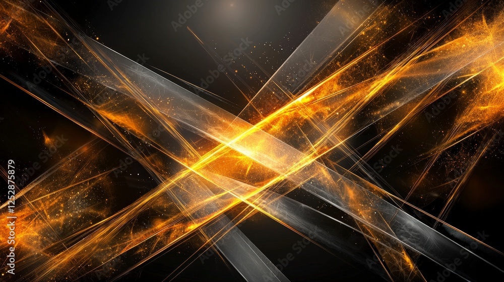 Poster dynamic light beams intersecting in a digital space abstract design vibrant colors modern environmen