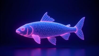 Fototapeta premium Fluorescent Wireframe Fish Glowing in the Dark