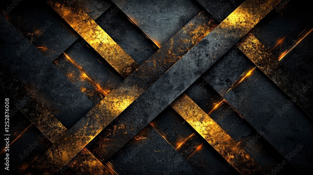 Aufkleber intersecting golden beams of light abstract design digital art modern aesthetic dynamic composition