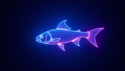 Fluorescent Wireframe Fish Glowing in the Dark