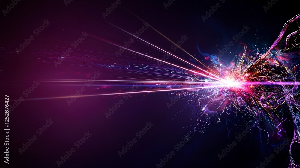 Poster abstract digital art close-up view of laser light beams in a dark environment - a creative minimalis