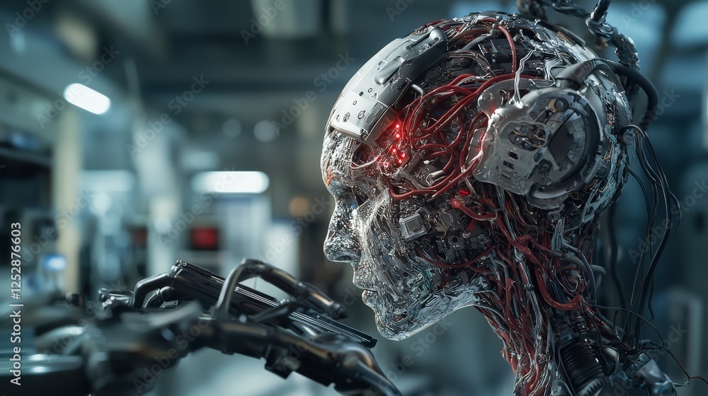 Aufkleber close-up view of ai soul development and machine consciousness in a futuristic digital art laborator
