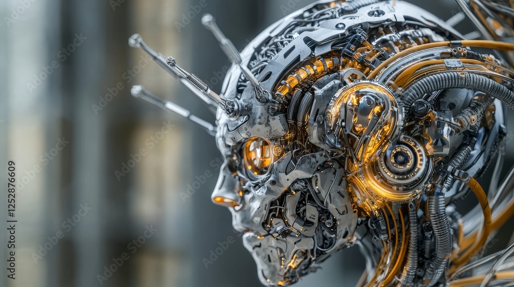 Poster Ai soul development exploring artificial intelligence's journey in a futuristic lab technology close-up innovation